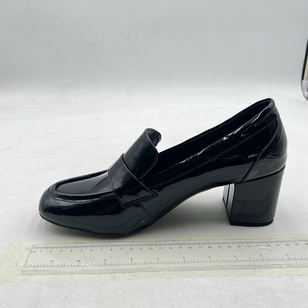 Wansseny Black Closed Toe Chunky High Heel Loafer Pumps Comfortable Slip on Shoe